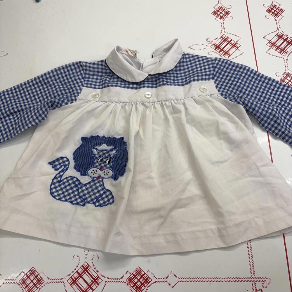 Gingham embroidered lion infant dress vintage 1990s